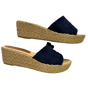 Patricia Green Jane Navy Blue Size 10 Slides Wedge Tassels Jute NEW Box